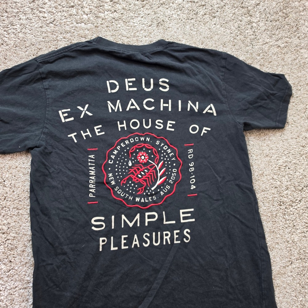 Deus Ex Machina T Shirt Mens Small Black Cotton Scorpion Graphic Biker Tee